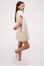 Load image into Gallery viewer, Gauze Rolled Short Sleeve Raw Edge V-Neck Dress
