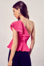 Load image into Gallery viewer, One Shoulder Ruffle Peplum Top
