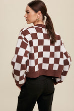 Load image into Gallery viewer, Bold Gingham Sweater Weaved Crop Cardigan

