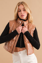 Load image into Gallery viewer, Gloss Shiny PU Quilted Puffer Zip Up Crop Vest
