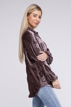 Load image into Gallery viewer, Wrinkle Effect Tiered Shirring Velvet Shirt
