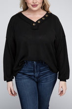 Load image into Gallery viewer, Plus Brushed Waffle V-Neck Button Detail Sweater
