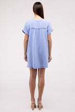Load image into Gallery viewer, Gauze Rolled Short Sleeve Raw Edge V-Neck Dress
